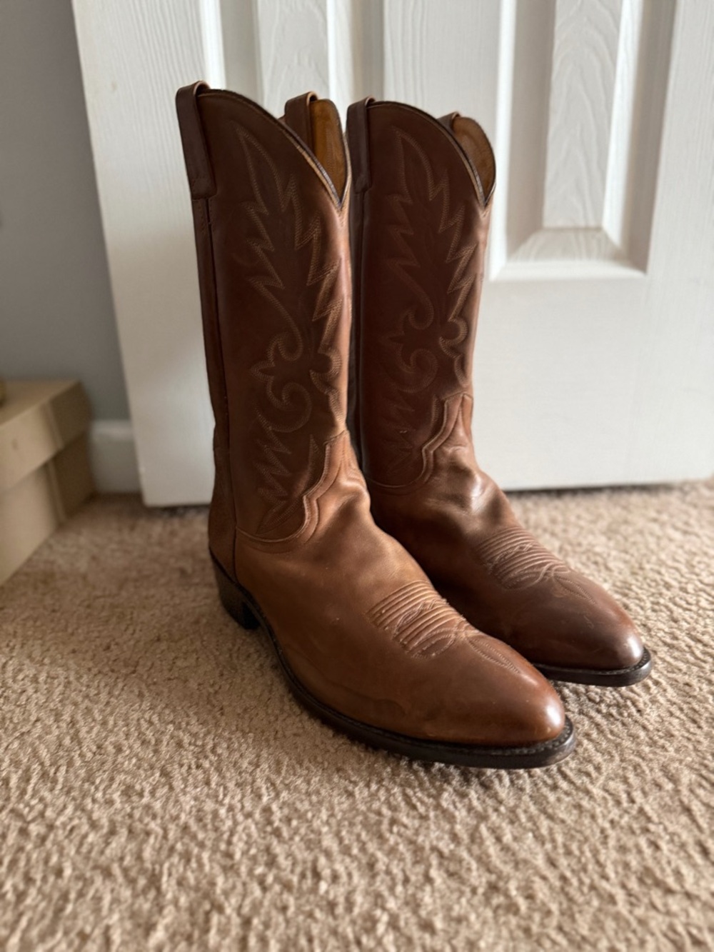 VINTAGE DAN POST MEN'S WESTERN BROWN LEATHER BOOTS SIZE 13EW COWBOY - Picture 5 of 8